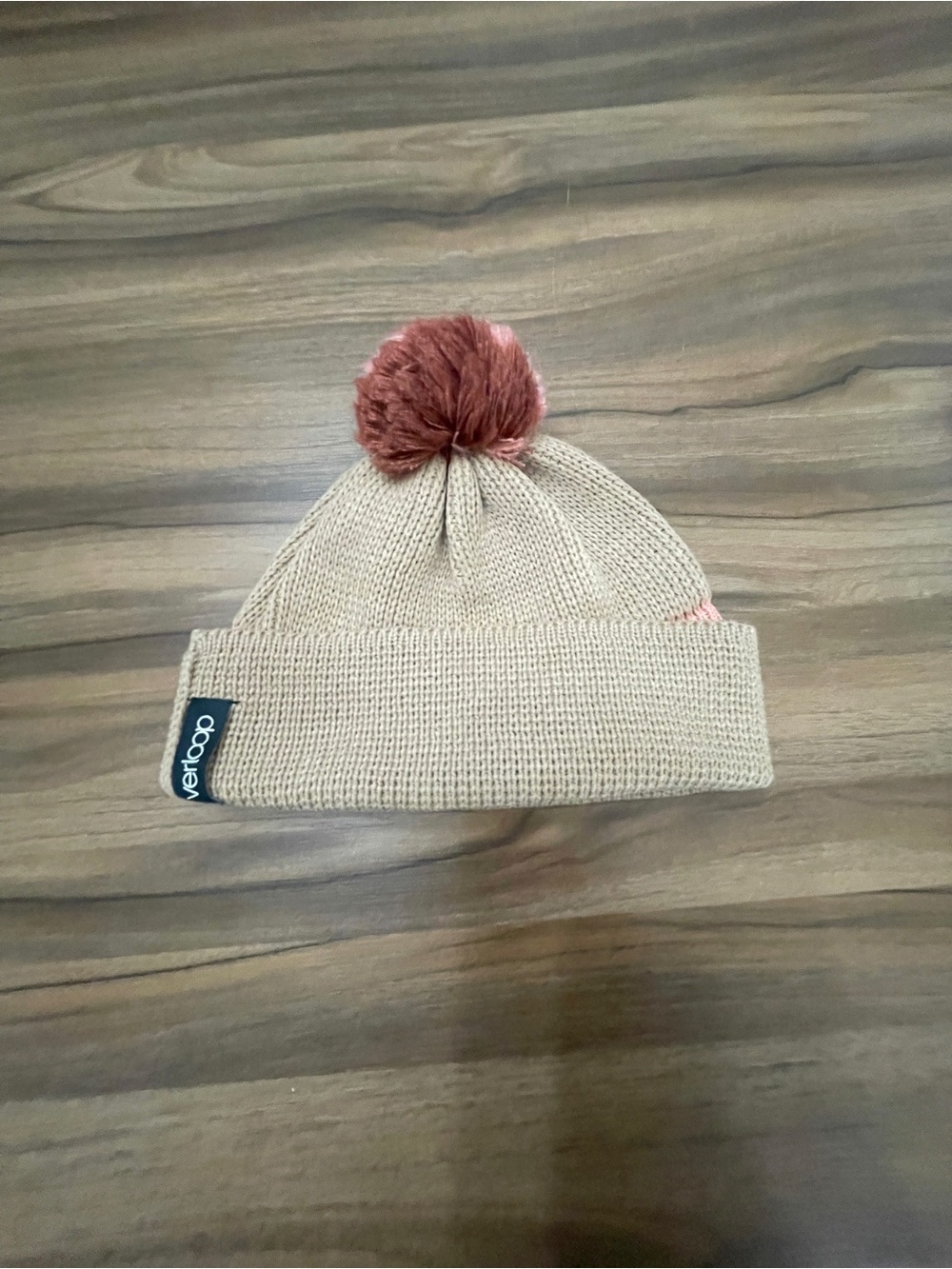Verloop Pom Beanie Hat in Beige with Pink Pom